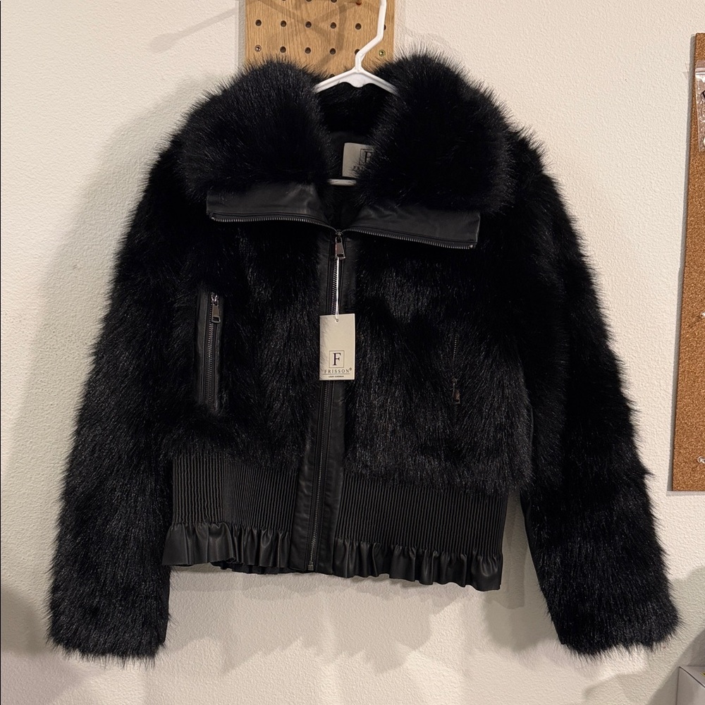 Frisson Faux Fur Bomber Jacket - Black